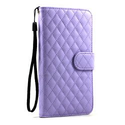 Note 3 Quilted Flip Leather Wallet Case w Stand and Strap (Purple)